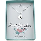 MOM & THREE DAUGHTERS Sterling Silver Paw Print Necklace – 18″ Cable Chain – Pet Memorial or Dog Lover Gift – Handmade Fine Jewelry