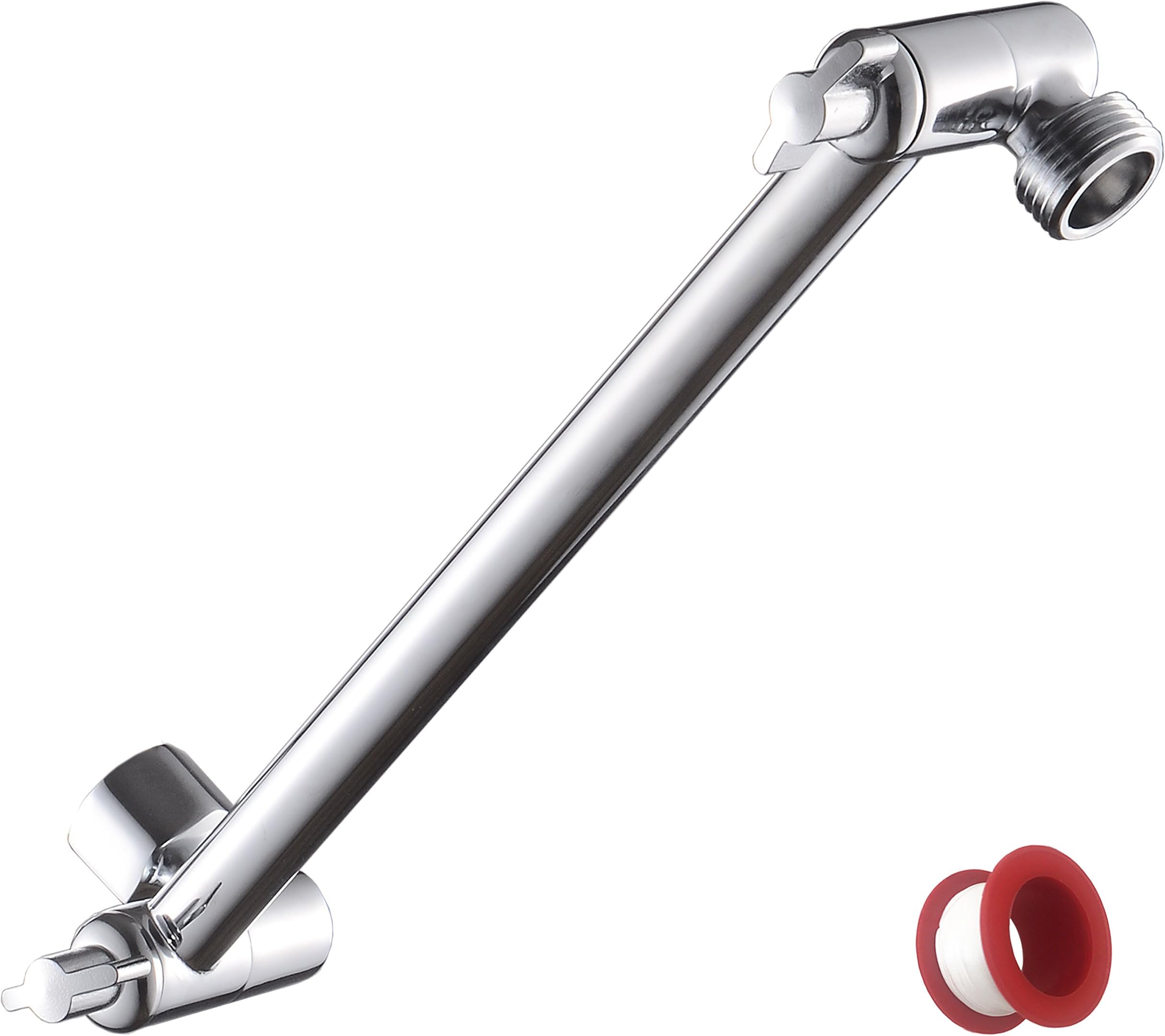 10'' Brass Adjustable Shower Arm Extender, Flexible Height and Universal Angle, Chrome Finish