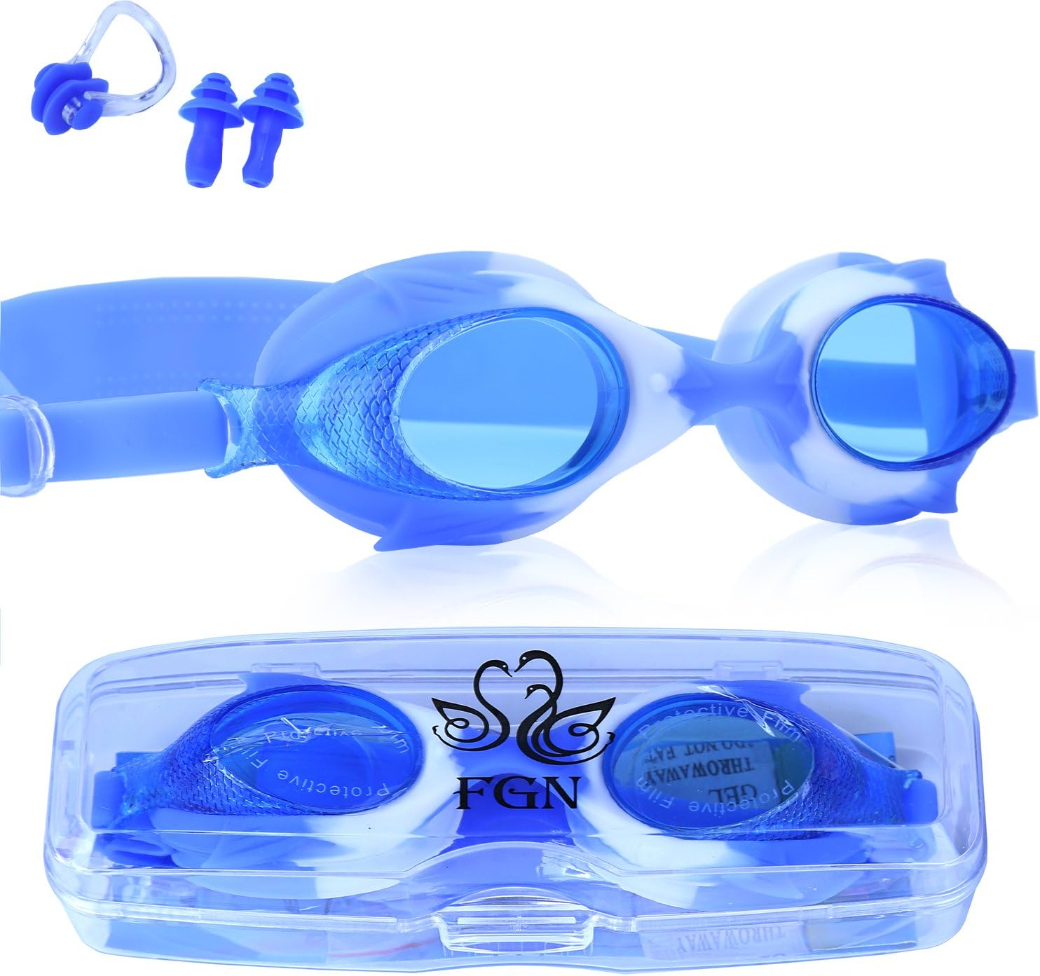 FGN Kids Swim Goggles with Anti-fog, Waterproof & UV Protection Water Goggles, Clear PC Lens Swimming Goggle Perfect for Girls, Boys, Children, Teens from 3 to 10 Years Old(Blue)