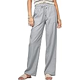 AVICHIC Women Linen Pants Wide Leg Palazzo Pants Cotton Linen Drawstring Summer Pants with Pockets 29"/31"/ 33"