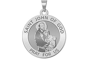 PicturesOnGold.com Saint John of GOD Religious Medal - 3/4 Inch Size of a Nickel -Sterling Silver