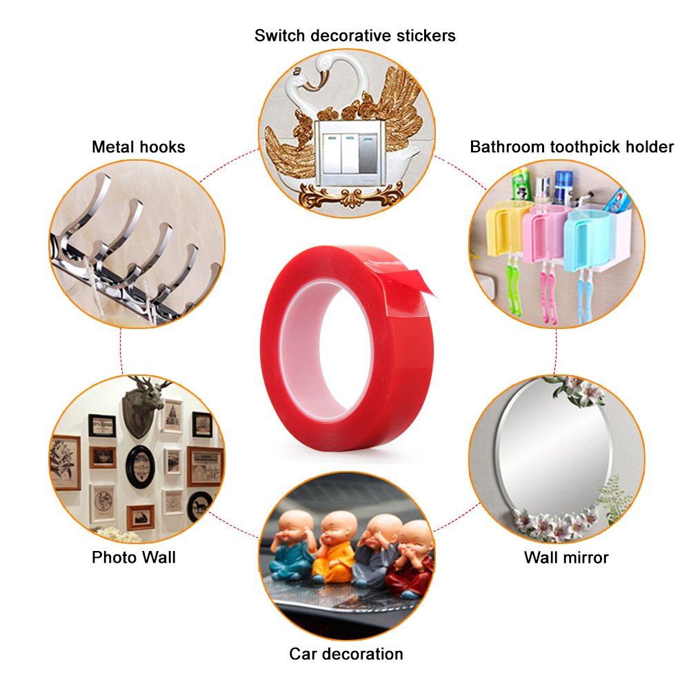 Removable Acrylic Double Sided Mounting Tape for Car Glass Picture,1mm Thickness 10M Length Clear Strong Sticky Indoor Adhesive Tape1/4 1/3 2/5 1/2 3/5 4/5 Inch (20mm)