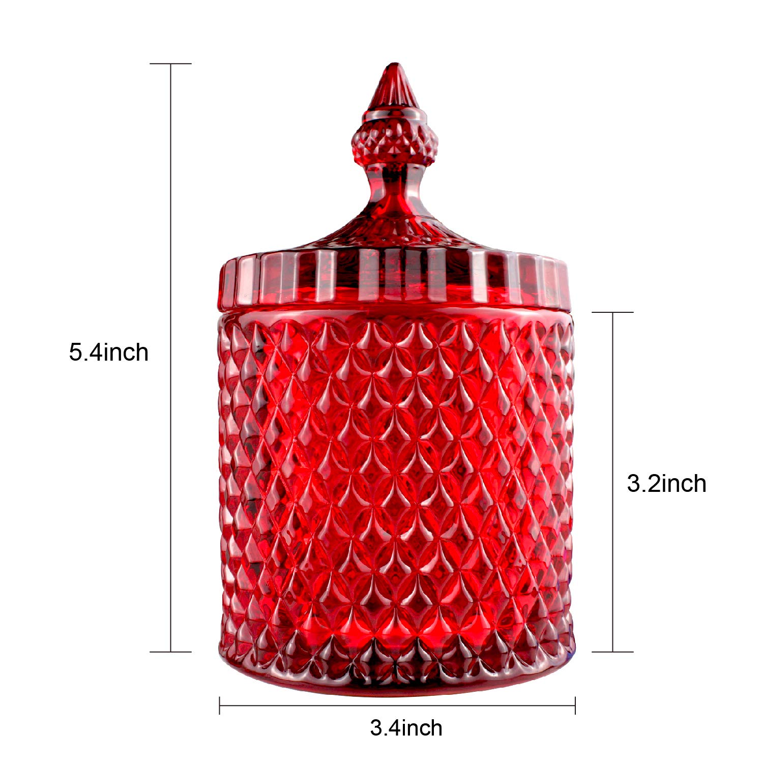 Candy Jar, Clear Glass Apothecary Container, Biscuit Barrel, Cookies Tin, Dry Food Storage Canister Crystal Weave Wedding Decorative Buffet Jars with Lid (Red, Middle)