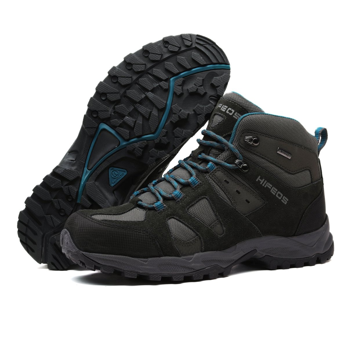 [HIFEOS] トレッキングシューズ メンズ レディース 防水 ハイカット 大きいサイズ 幅広 ダイヤル 防滑/登山靴/通気性/耐磨耗/衝撃吸収/軽量 アウトドア/ハイキング/山歩き/里歩き/登山道/ブルー/ブラック 25.5cm