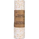 Reusable Bamboo Paper Towel Roll, 25 Feet, 20 Sheets, Machine Washable, White with Beige Leaf Pattern