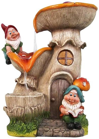 SINTECHNO SNF91159-3 Gnomes with Tall Mushroom House Water Fountain
