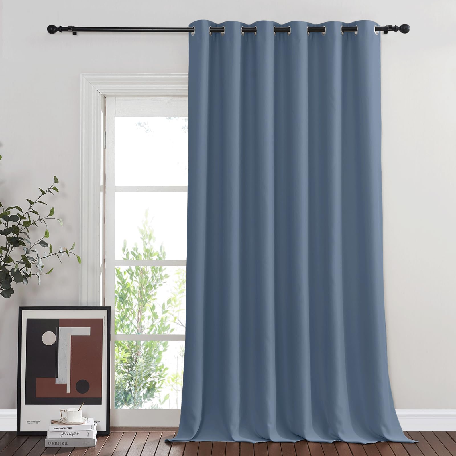 NICETOWN Sliding Door Curtain 108 inches Long, Grommet Blackout Patio Door Panel Thermal Insulated Sound Reducing Room Divider Drape for Bedroom/Living Room (1 Panel, Stone Blue, W80 x L108) Image