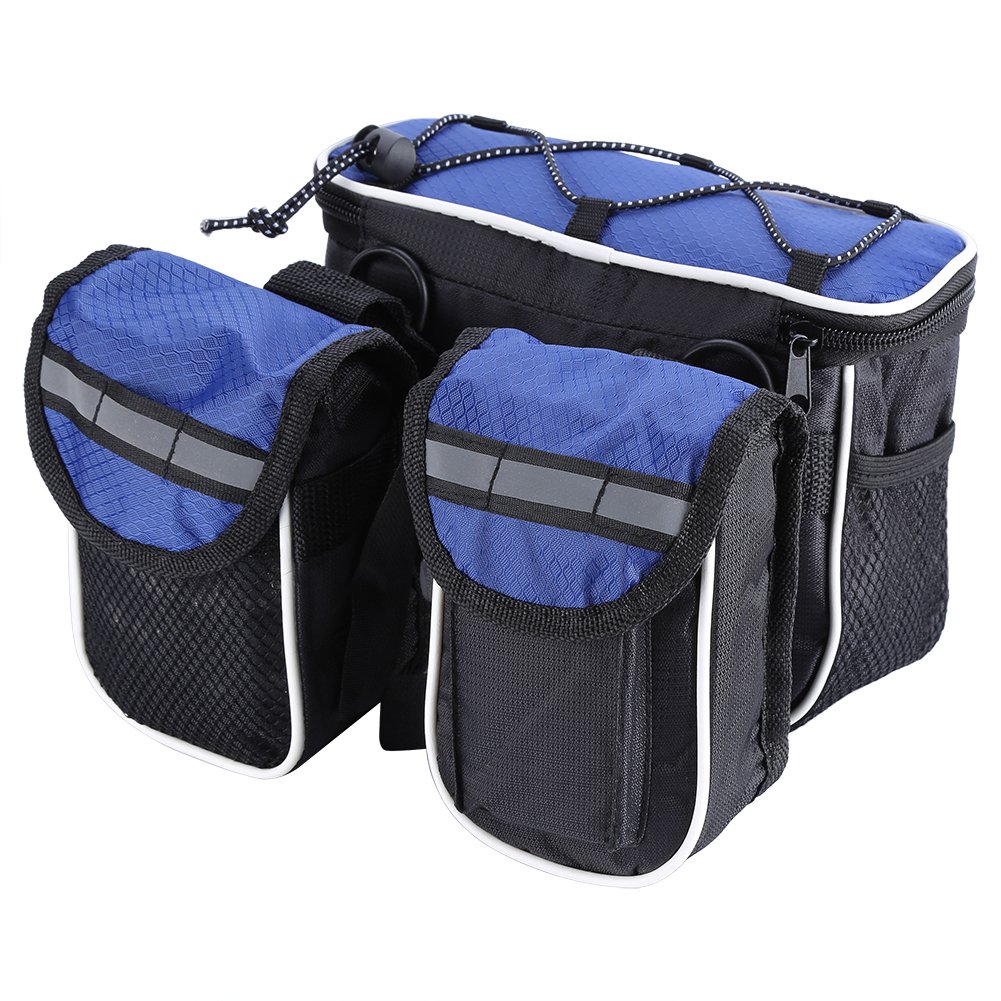 Dilwe バイクフロントバッグ 18 Off 3色 反射ストライプ 防水 自転車 フロントチューブ デュアルパニアバッグ B07fl4mxft ブルー