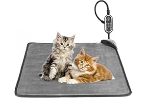 Rasfalo Cat Heating Pad & Dog Heating Pad, 3 Timer and 3 Level Temperature Smart Sensor Electric Pet Heating Pad with Chew Resistant Cord, Indoor Outdoor Warm Heated Bed for Dogs Cats -17.7x17.7