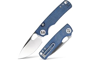 Vosteed Porcupine EDC Pocket Knife, Lightweight Folding knife - 2.99" 14C28N Steel Blade, Thumb hole, Blue Micarta Handle Top Liner Lock Knives for Camping Survival - A2605