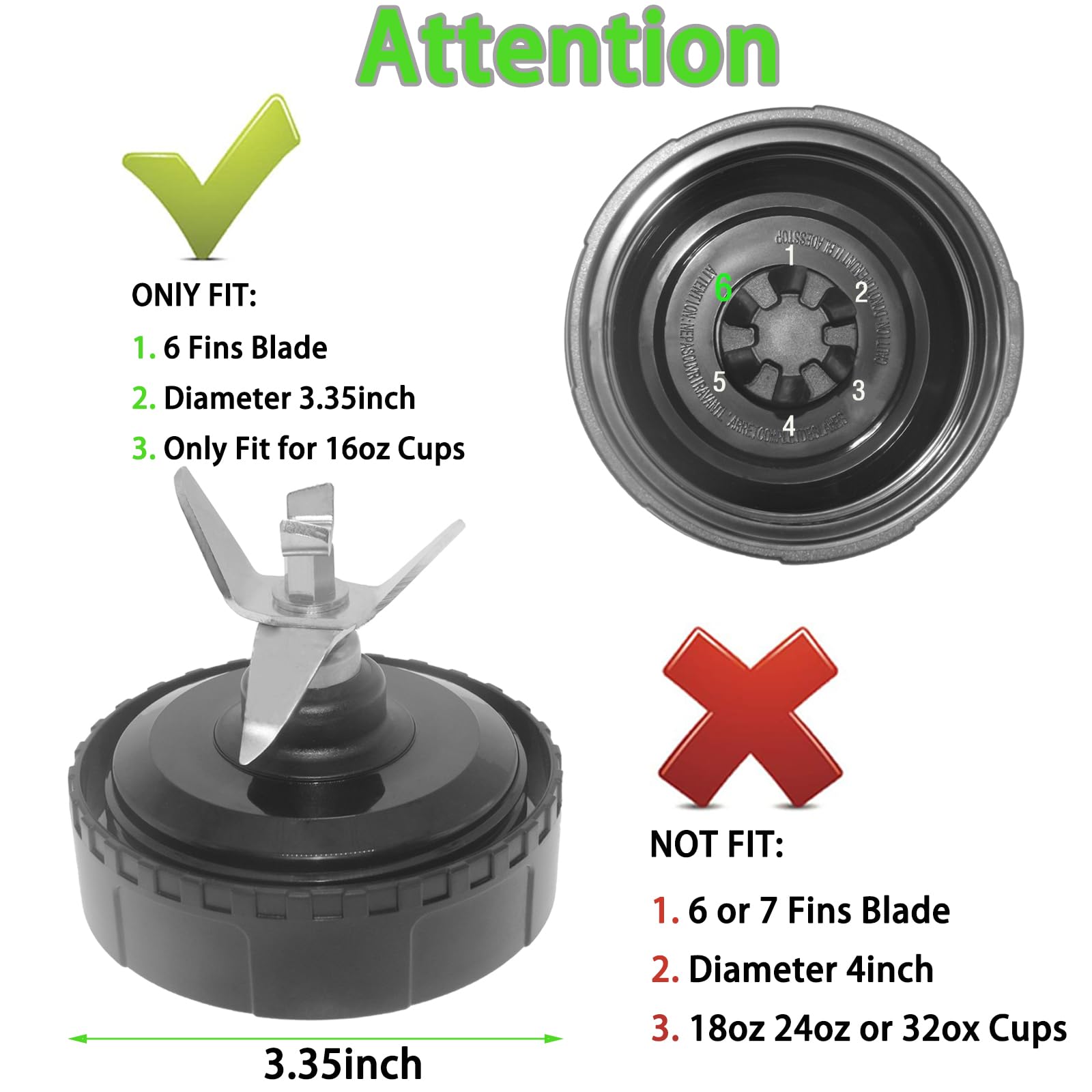 Ninja Blender Replacement Parts Compatible with BL770 BL660 BL663 BL663CO BL665Q BL740, 2 Pack Single Serve Ninja Blender 16oz Cups with Sip & Seal Lids &6 Fins Ninja Blender Blade Assembly