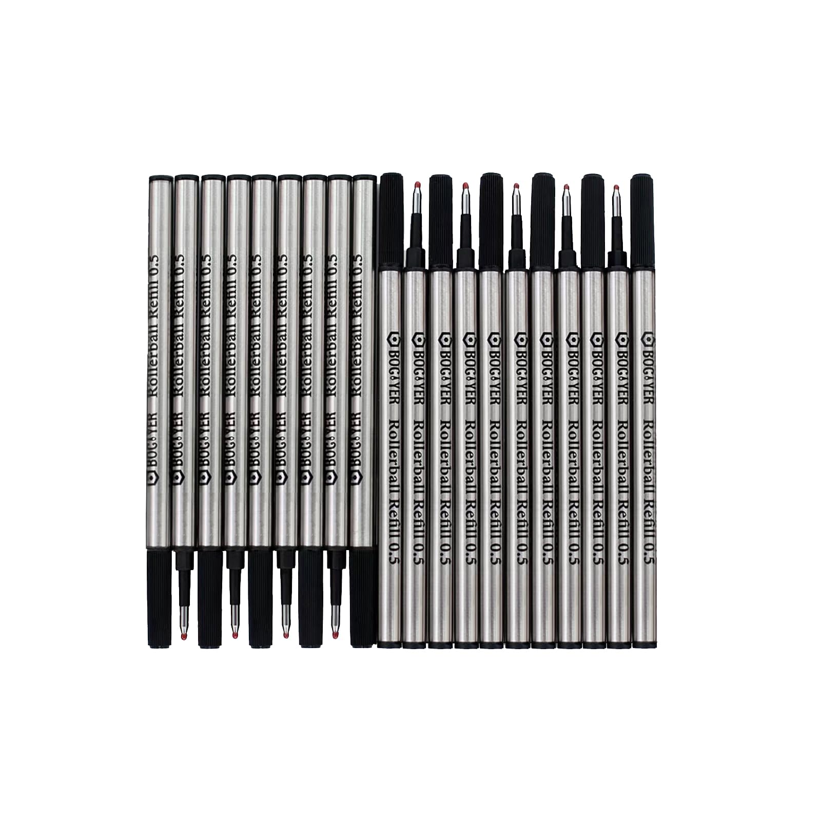20 Count Bociyer Liquid Ink Rollerball Pen Refills | 0.5 mm | Black Ink