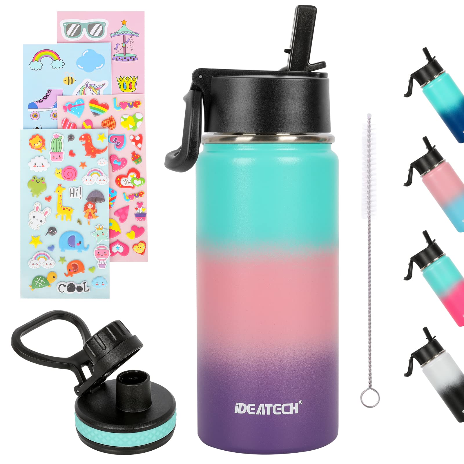 IDEATECH Kids Water Bottles, Stainless Steel Water Bottle Kids 450ML, Drinks Water Bottle With Straw for 12 Hours Hot & 24 Hours Cold Sports Water Bottle, Toddler Water Bottles for School