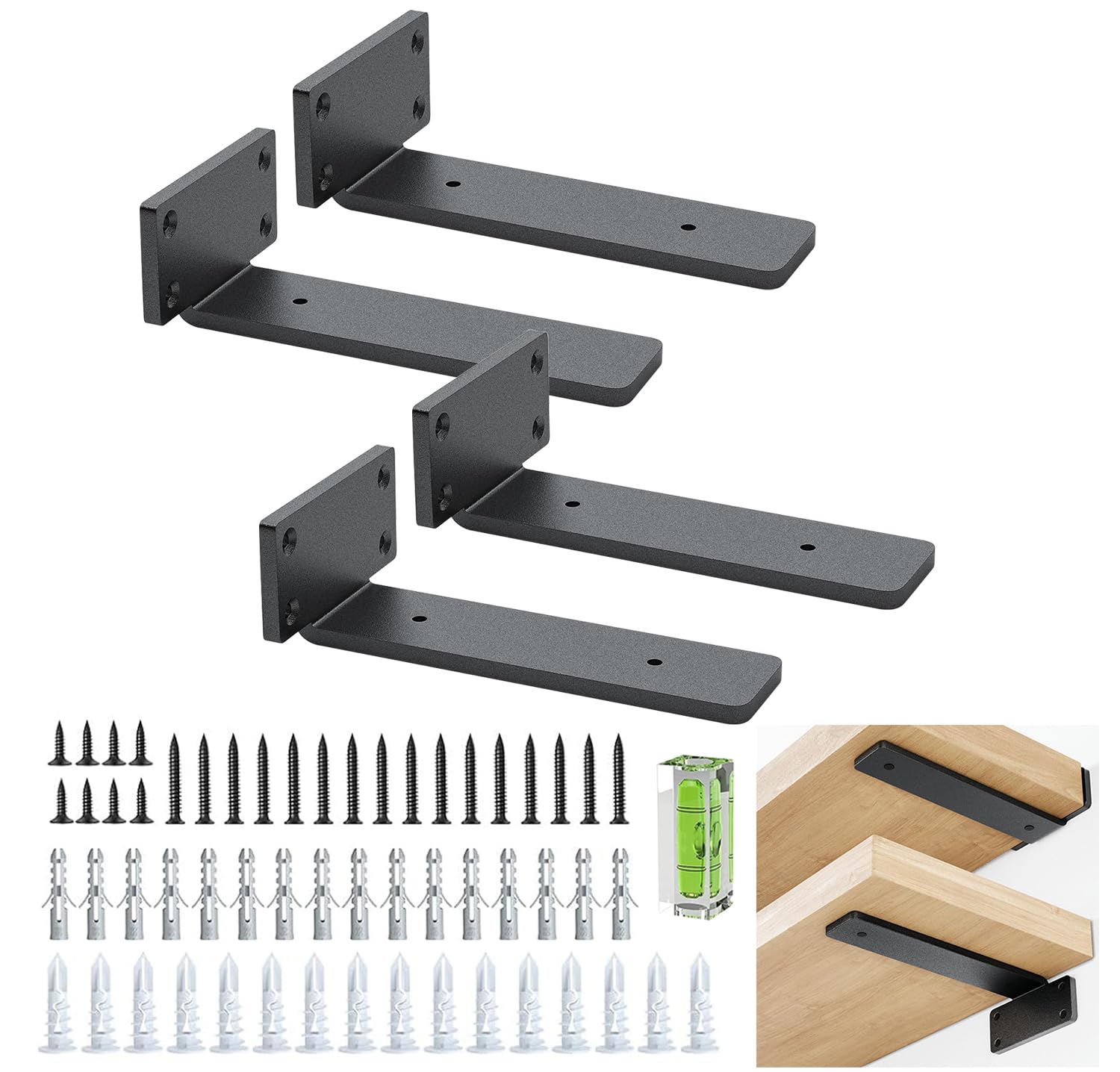 Shelf Brackets, 4 Pcs of 15cm/6inch Heavy Duty Industrial Shelf Bracket, Black Metal L Brackets for Shelves Support DIY(5mm Thicked)