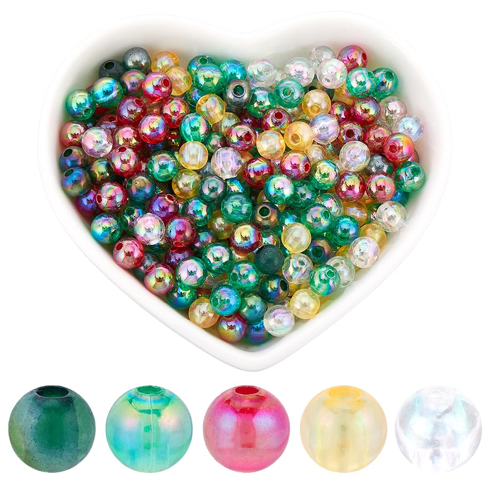 SOFPLATE 5 Colors 1000pcs 6mm Christmas Beads Ab Acrylic Beads Round Transparent Clear Red Green Plastics Spacer Bead Bulk for jewellery Making Friendship Holidat Necklace Bracelet Beading Crafting