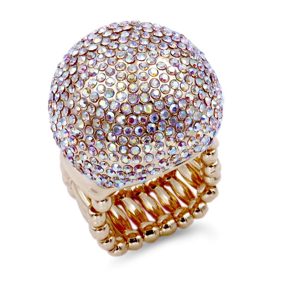 Lavencious Snowball Rhinestone Cocktail Stretch Ring Party Ring for Women Free Sizes for 6 to 9 (Gold AB)