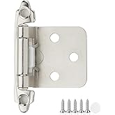 30 Pack 15 Pair Brushed Nickel Cabinet Hinges, 1/2" Overlay Kitchen Hinges | Face Mount Hinge Design, Self Closing Action, Door Bumper Included, Kitchen Cabinet Doors and Hardware Restyle, Home Use