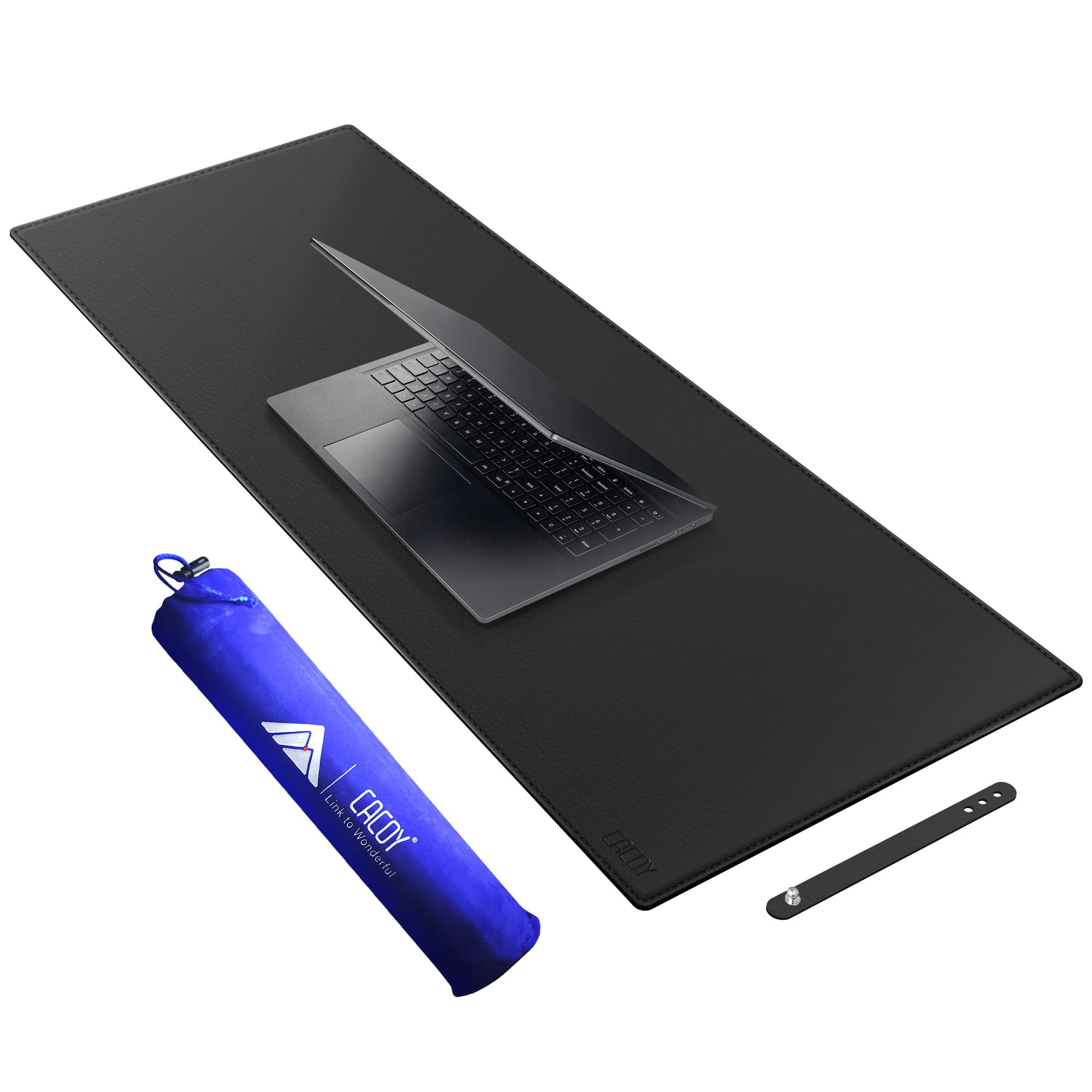 Cacoy 100x40 cm Leather Desk Mat, PU Leather Desk Pad Protector, Office Computer Desktop Mat, Keyboard Pad, Extra Large Gaming Mouse Pad for Desk (Black)