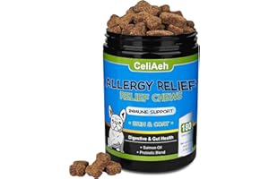 CELIAEH Dog Allergy Relief Chews Anti Itch Immune Treats with Probiotics and Colostrum for Dry Skin Licking Seasonal Allergies Immunity Omega 3 Fish Oil Skin Coat Supplement