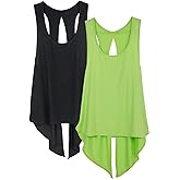 icyzone Tie Back Yoga Tops for Women, Lightweight Workout Athletic Tanks, Breathable Gym Shirts