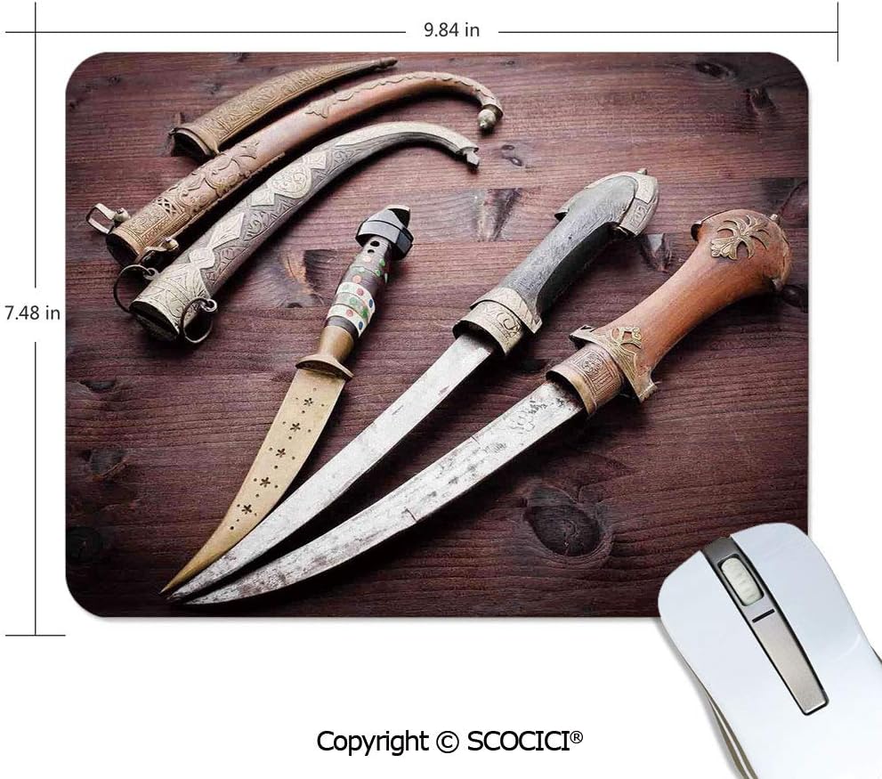 Office and Home Waterproof Coated Mouse pad,7.48"x9.84"x0.2"inch Premium Textured Fabric,Non-Slip Rubber baseArabian,Arabian Ancient Daggers Knife Ancient Symbol of Protection Culture Picture,Redwood