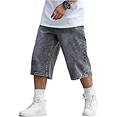 GORGLITTER Men's Jean Denim Shorts Jorts Y2K Vintage High Waist Baggy Wide Leg Streetwear Denim Shorts Bottoms