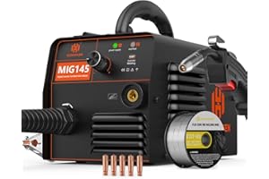H HZXVOGEN 145A MIG Welder, 110V/220V Flux Core Welder with Synergy, IGBT Inverter Portable Gasless Welder Equipment Dual Voltage MIG Welding Machine