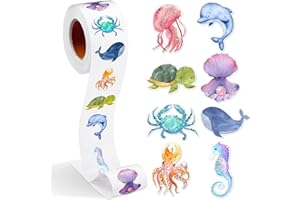 1 Roll 500 PCS Ocean Aquatic Creatures Stickers Decal Teacher Reward Cute Office Supplies Incentives Animals Party Favor Deco