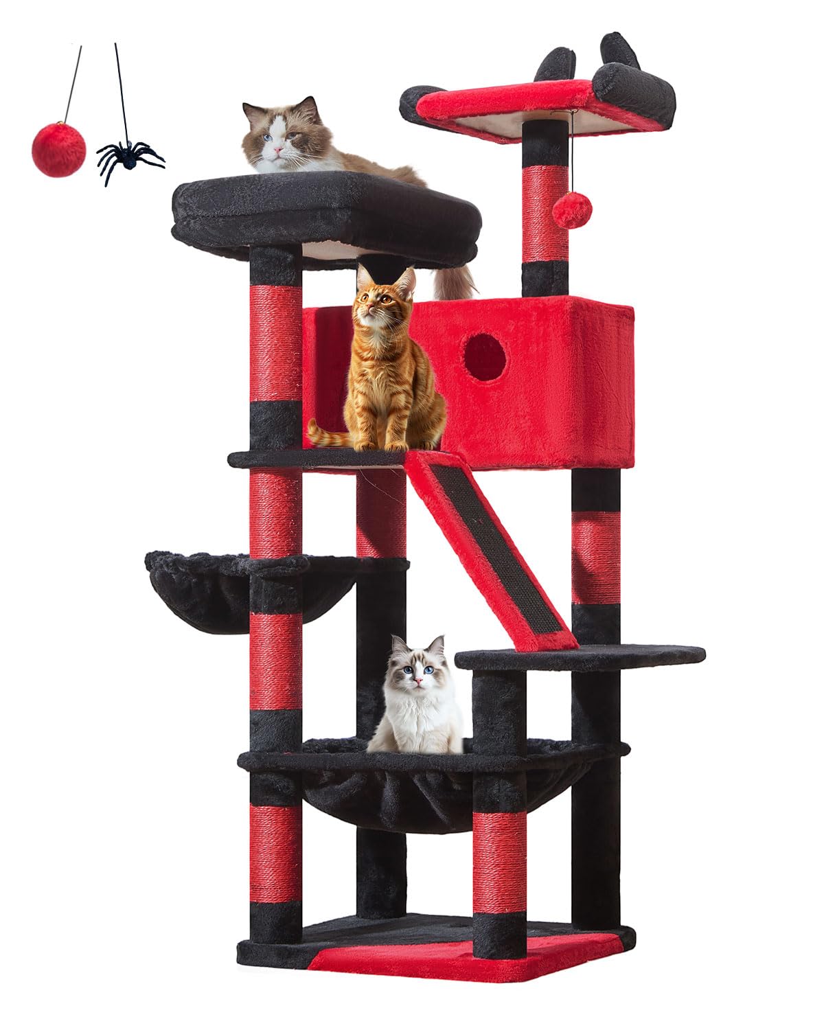 Taoqimiao Gothic Cat Tree 57.5-Inch, Cat Tower for Indoor Cats Large Adult, Extra Large Cat Condo, 8 Sisal Scratching Posts, Metal Frame Cozy Hammock, Durable Scratch Board, 2 Top Perches, MS026BR Image