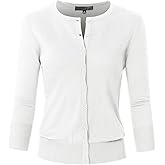 JSCEND Women's 3/4 Sleeve Crew Neck Button Down Stretch Knit Cardigan Sweater (S-3XL)