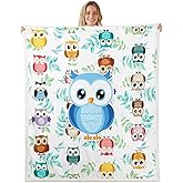 Owl Throw Blanket Adorable Funy Cartoon Fluffy Owl Blanket for Toddlers Kids Baby Adults Teens Boys and Girls Leaves Fleece Cute Birds Blanket Warm and Cozy Throw for Bed Crib or Couchs Twin(60"x80")