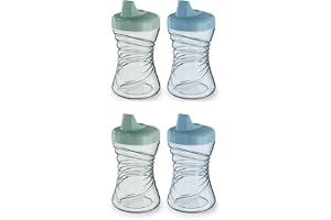 NUK First Choice Fun Grips Hard Spout Sippy Cup, 10oz, 4-Pack, Blue & Green | Easy-Grip for Tiny Hands, Bite-Resistant Hard Spout, 100% Spill & Leak Proof, BPA-Free, Dishwasher Safe