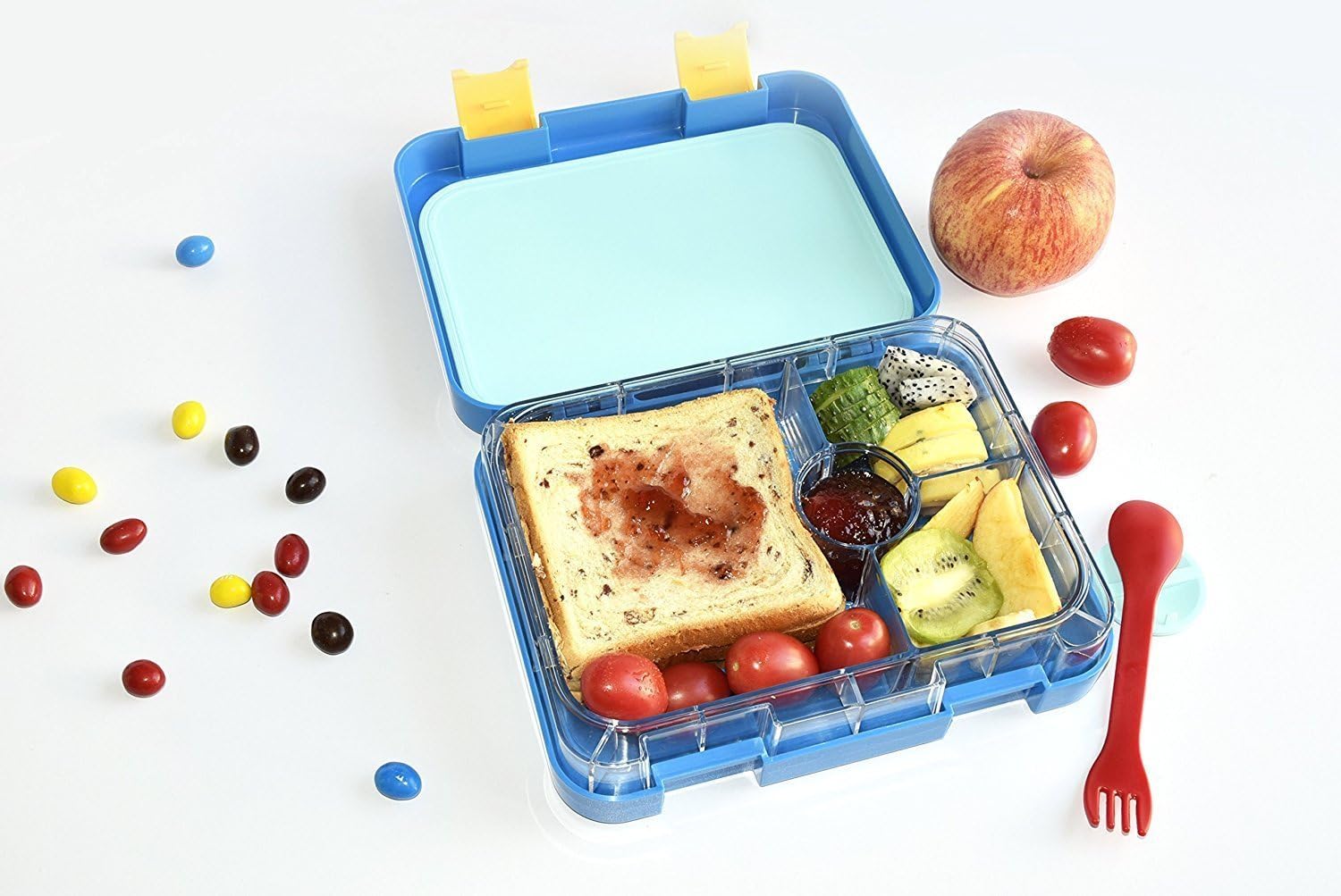 AOHEA Lunchbox With Sections, Plastic Storage Boxes 5 Compartments, Bento Lunch Box for Adults, Dishwasher Safe, Christmas Gifts Kids, Blue