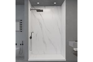 WOODBRIDGE Solid Surface 36" W x 96" H 3-Piece Tile Tub and Shower Wall Panel Surround Kit in Carrara White, 3/16" (5mm) Thick, Quick Install and Trimmable