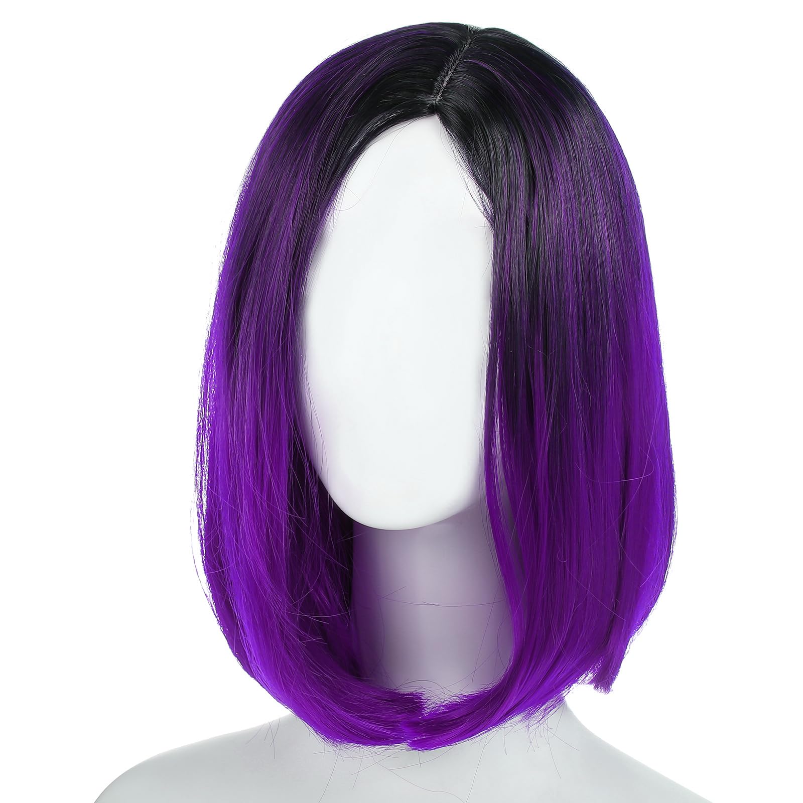 Lurrose Womens Gradient Bob Wig Short Synthetic Hair Cosplay Adjustable Comfortable Daily Party Halloween