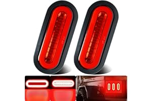 WahMOTOTin - 2 x 6 Inch Oval Red LED Trailer Lights 52 LEDs with Halo Effect, Brake Lights, Turn Signals and Tail Lights【Pate
