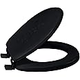 Bath Bliss Extra Soft Standard Round Toilet Seat | Decorative Vinyl Lid | Adjustable Quick Screw Attach Non-Slip Hinges | Bathroom | Black