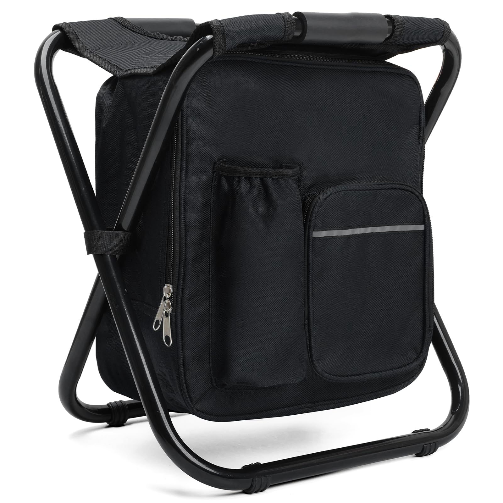 Outplea Large Folding Camping Stool with 15L Cooler Backpack, Fishing Backpack with Seat, Black