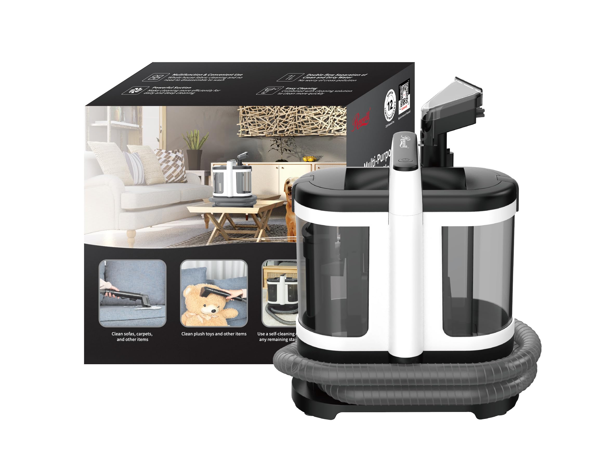 Rosewill Multi-Purpose Portable Carpet and Upholstery Cleaner, Powerful Suction 11 Kpa Spot Cleaner, 450W Motor, Car and Auto Detailer, Stain and Spot Remover; Versatile Use: Carpet, Sofa, Pet Hair