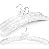 HOUSE DAY 4 Pack White Satin Padded Hangers for Women Clothing, 17 Inch | Cashmere Sweater Care; No Shoulder Bumps; Soft Padding for Knitwear, Cardigans and Robes; 360 Degree Swivel Hooks