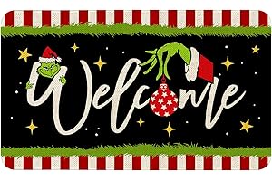 HSOWKDN Christmas Welcome Mat Doormat Outdoor Rug, Christmas Door Mat Outdoor Christmas Mats for Front Door, Black, 17" x 30"