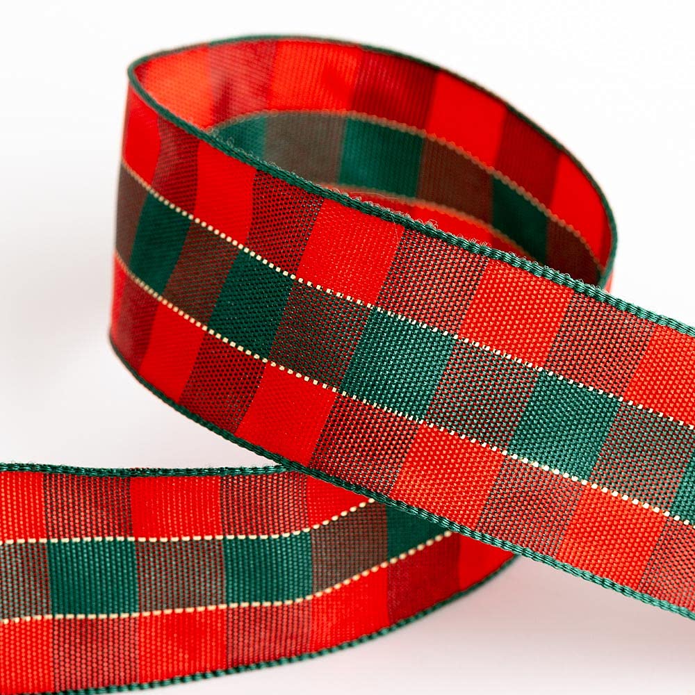 Italian Options Tartan Ribbon 25mm x 10M - Red/Green
