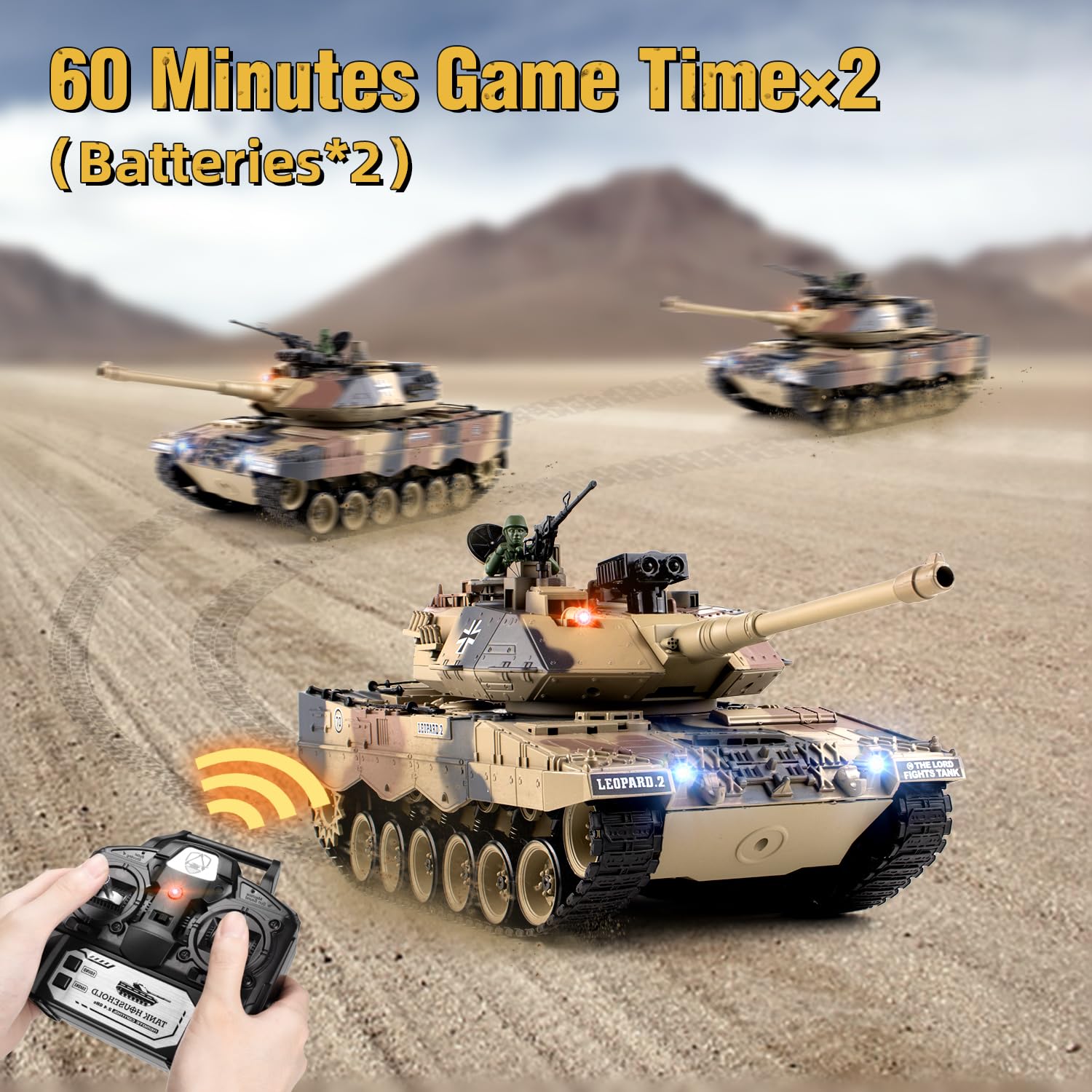 1:18 RC Tank, 2.4Ghz German Leopard II Remote Control Model Toys, RC Vehicle Tank That Shoots BBS and Water Bombs for Adults and Kids, Military Army Toys with Smoke, Lights, Sound and Recoil