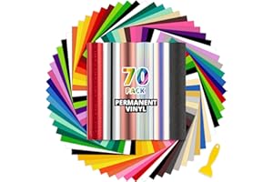 HTVRONT 70 Permanent Vinyl Sheets - Multi Color 12 x 12 inches Permanent Adhesive Vinyl Sheets, Permanent Vinyl Bundle for Craft Projects, Party Decor