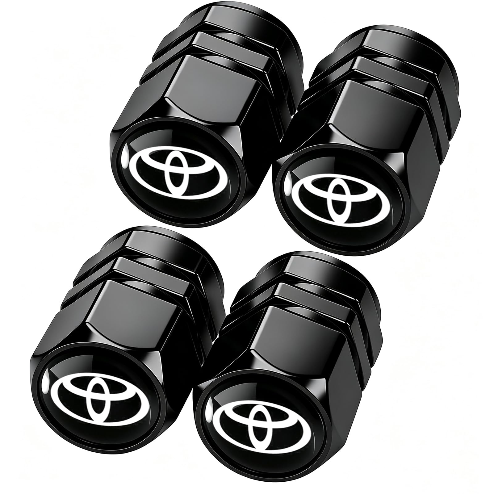 Tire Valve Stem Caps Cover for Toyota Metal Car Wheel Air caps Auto Valve Stem Caps Accessories 4 Pack Black