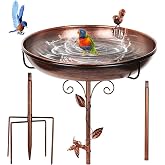 GRECOMEIN 12 Inch Metal Bird Bath for Outside（Bronze） | 38.5 inches tall 、Antique Bronze、Hummingbird &amp; Sparrow Decor、5-Pronged Stable Base Yard patio landscape decor