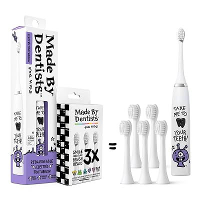 Made by Dentists Kids Electric Toothbrush - Rechargeable Vibrating Toothbrush with Timer, Includes 6 Replacement Heads, Gently Cleans Teeth, Kid & Toddlers Age 2+, Alien
