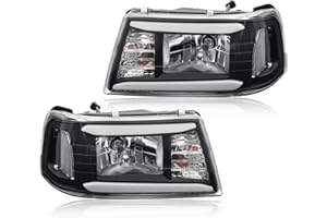 Headlight Assembly with LED DRL Compatible with Ford Ranger 2001-2011, Halogen Headlamp with Corner Light, Black Housing Whit