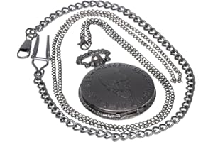 FOBTIME Vintage Brass Antique Black Case Pocket Watch Fob Watch for Men Women with 1 PC Necklace Chain 1 PC Clip Key Rib Chain