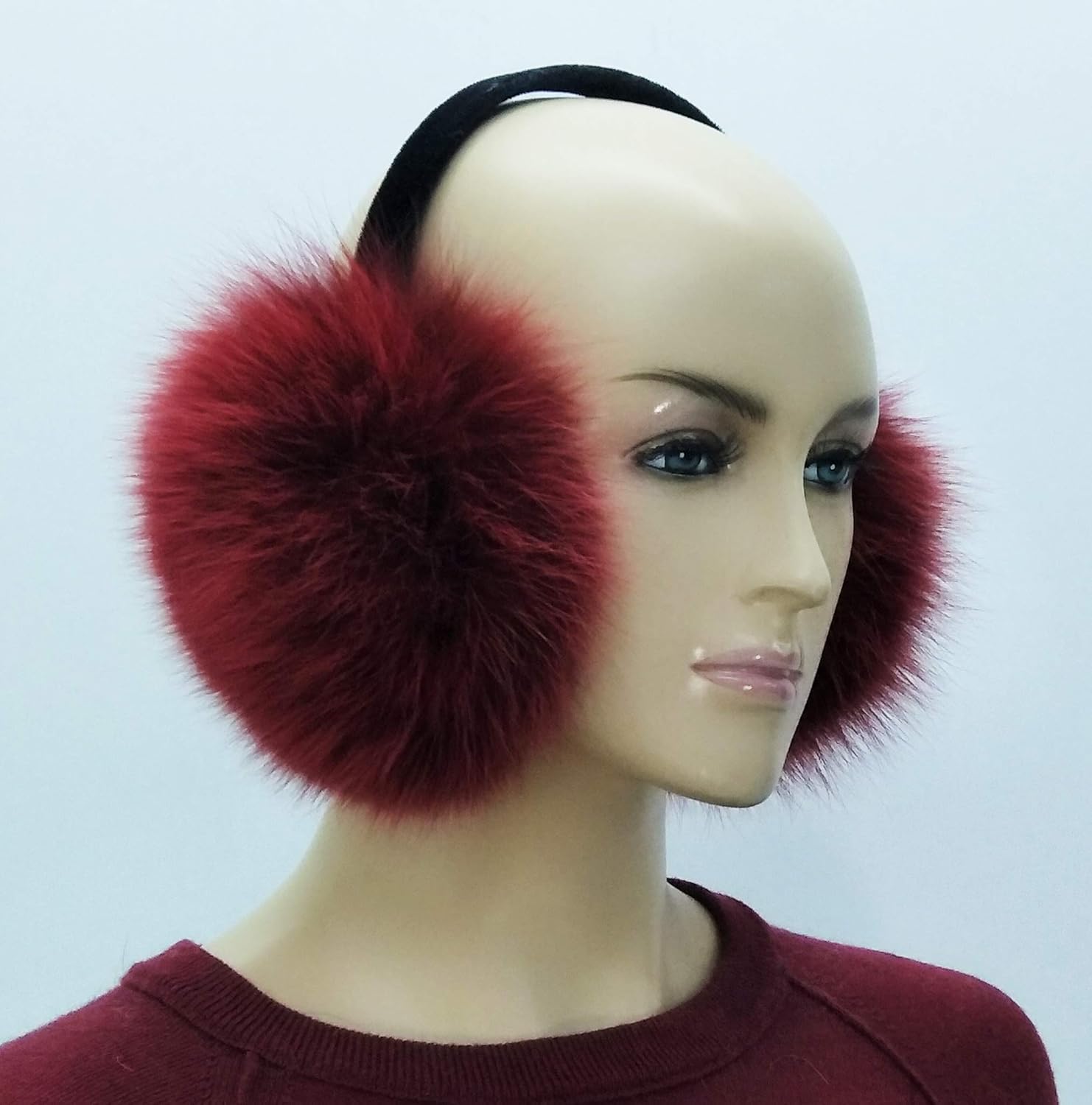 Real Fox Fur Earmuff (Black) at  Women’s Clothing store: Cold Weather Earmuffs